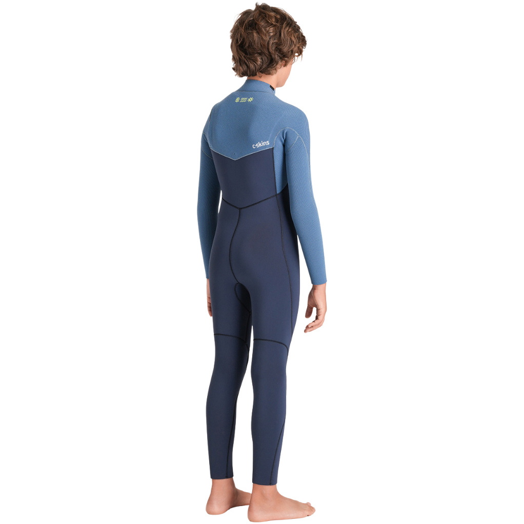2026 C-Skins Junior Nuwave Session 4/3mm Chest Zip Våddragt C-NSE43JCZ - Bluestone / Steel Blue X / Lime